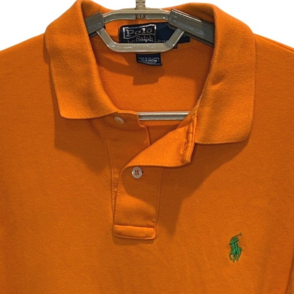Polo Ralph Lauren Polo Shirt M Mens Orange Short Sleeve Green Pony Logo Pique